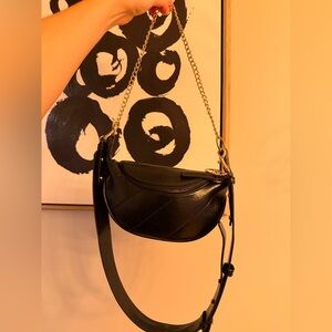 Black Quilted Crossbody Shoulder Bag with Gold Chain Detail